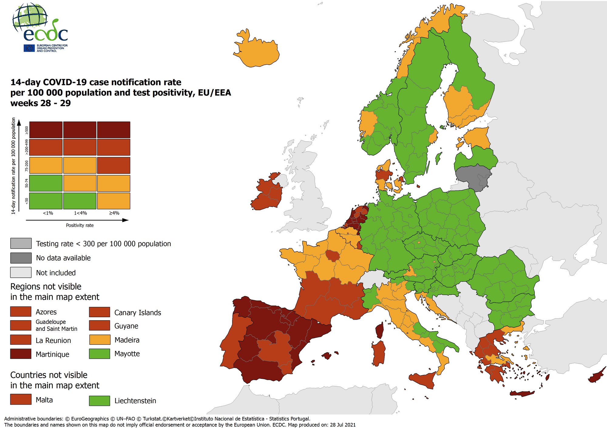 ECDC: Στο πορτοκαλί σχεδόν όλη η Ελλάδα – Στο κόκκινο Κρήτη και νησιά του Αιγαίου