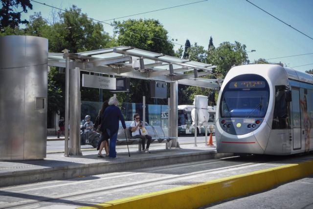 Taking the tram to Irakleio, Crete