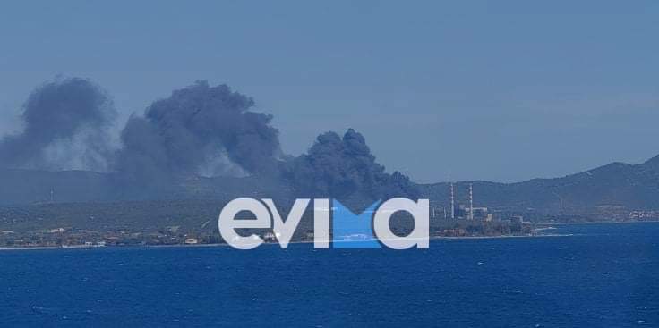 Εύβοια: Mεγάλη φωτιά κοντά στο εργοστάσιο της ΔΕΗ στο Αλιβέρι