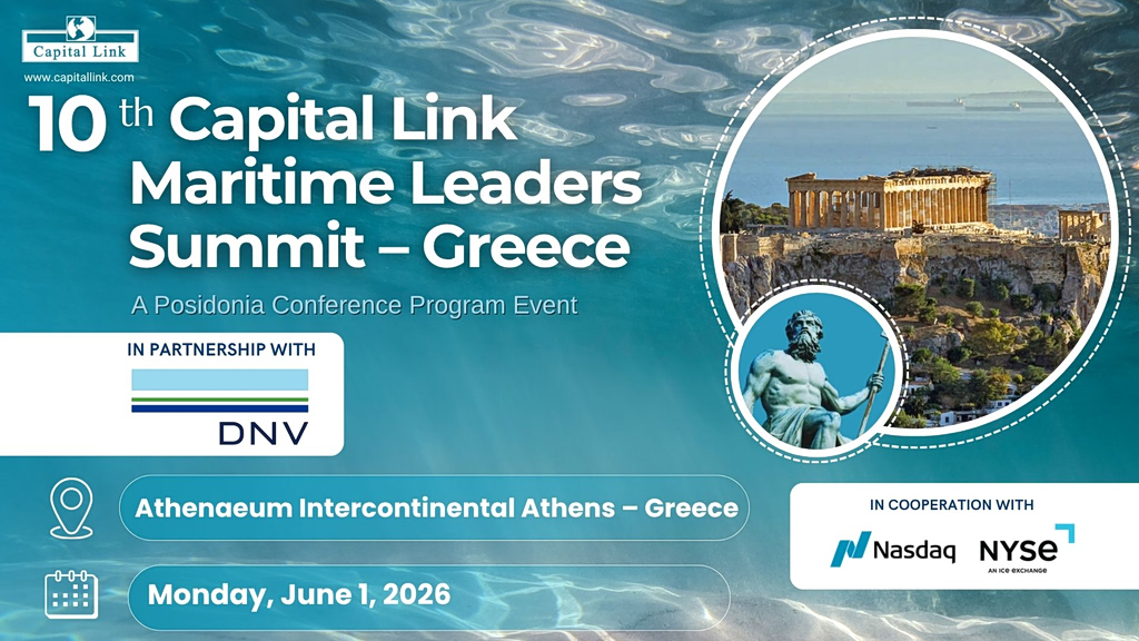 10ο Capital Link Maritime Leaders Summit – Greece: Την 1 Ιουνίου 2026 στο Athenaeum InterContinental Athens